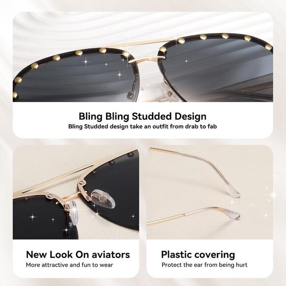 Studded Aviator Sunglasses Metal Frame UV400 Protect Fashion  display picture 1